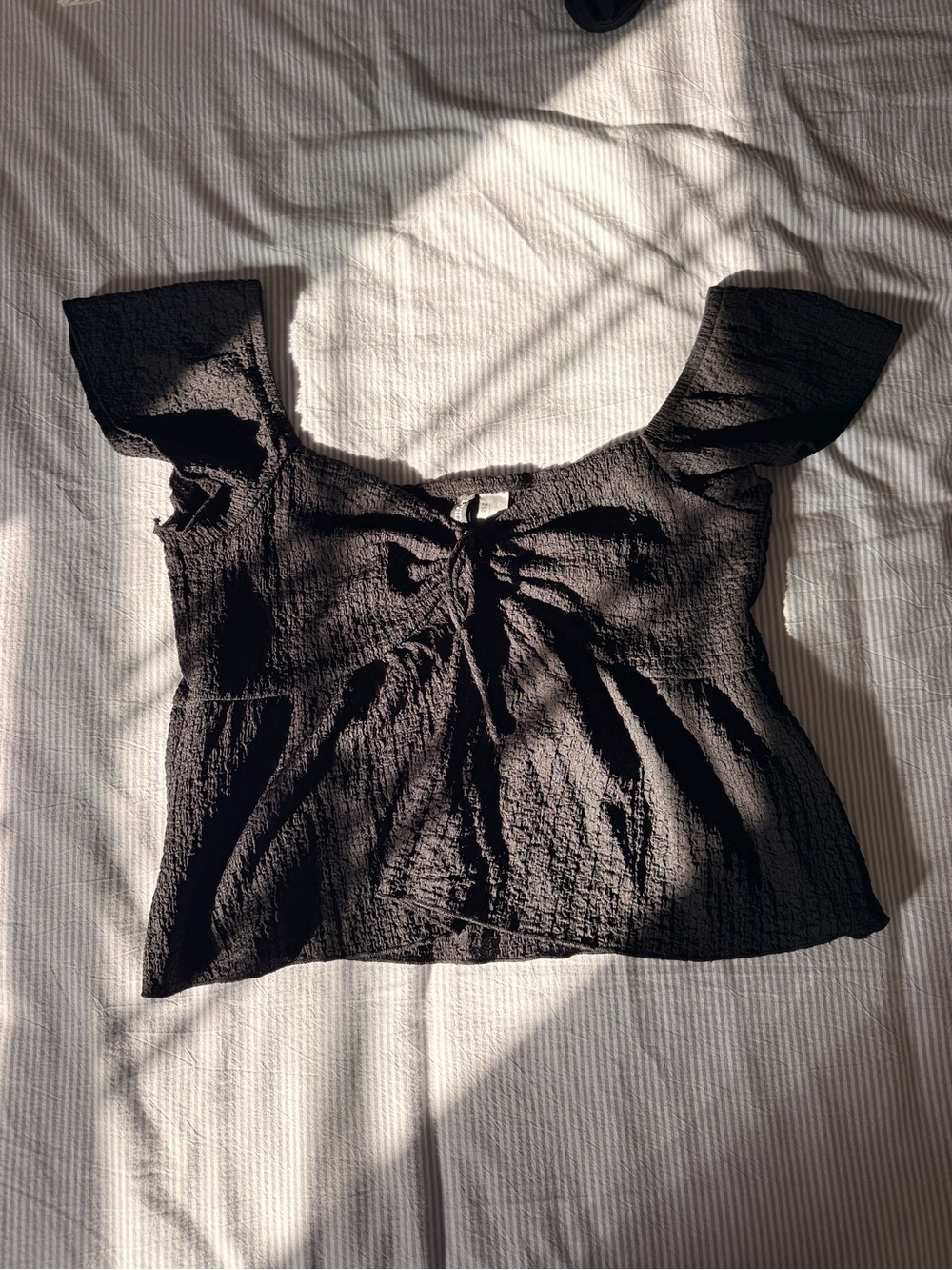 H&M Black Smocked Tie-Front Women's Blouse